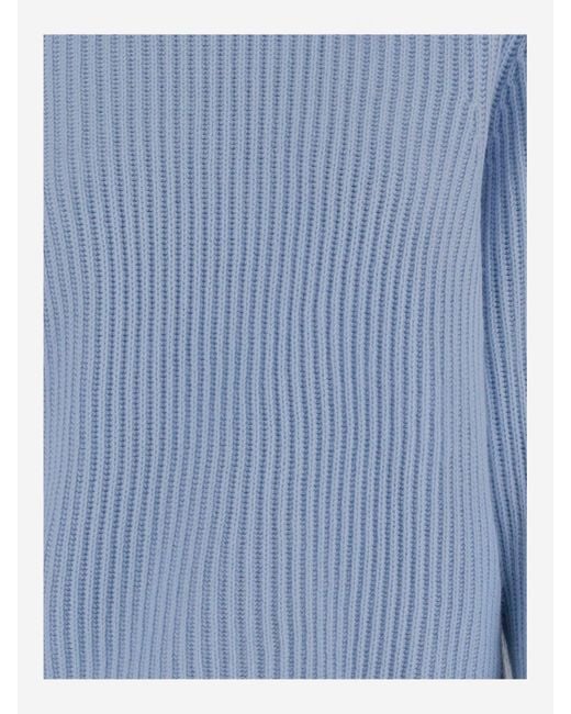 Allude Blue Wool And Cashmere Ribbed Sweater