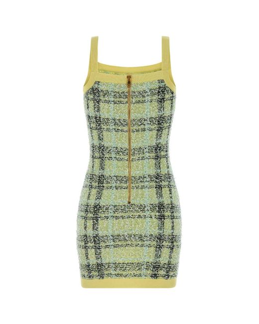 Balmain Green Embroidered Tweed Dress