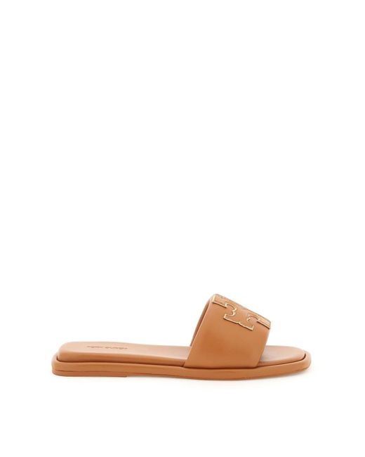 Slides In Pelle Double T di Tory Burch in White