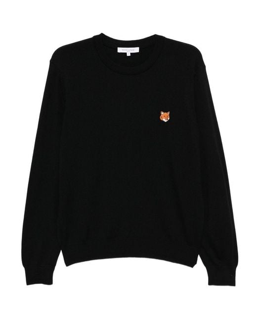 Maison Kitsuné Black Fox Head Wool Crewneck Sweater for men