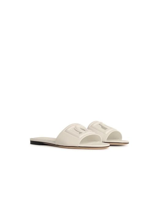 Dolce & Gabbana White Leather Slippers