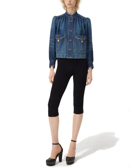Chloé Blue Solid Mandarin Collar Jacket