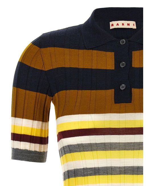 Marni Yellow Ribbed Wool Polo Shirt