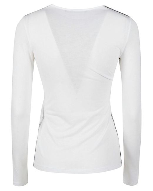 Liviana Conti White Long Sleeve Cotton Blend T Shirt