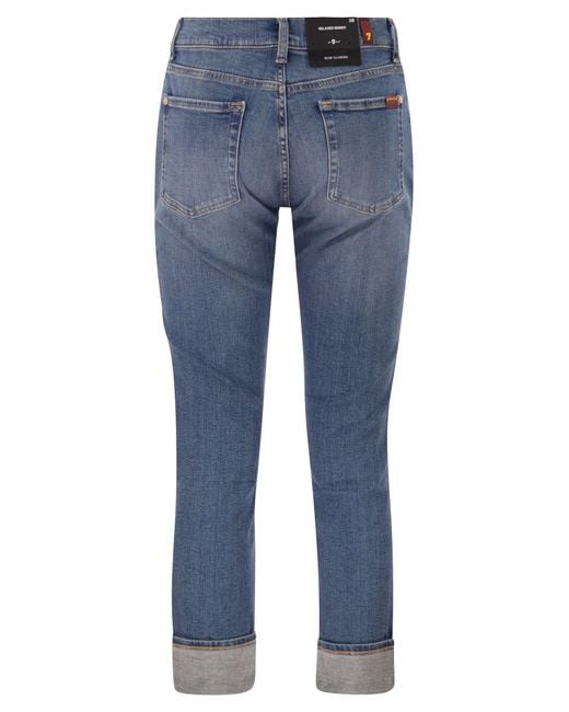 7 For All Mankind Blue Relaxed Skinny Cropped Slim Illusion Stretch Denim Jeans