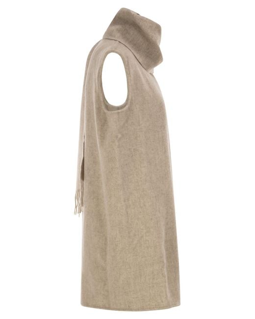 Fabiana Filippi Natural Long Gilet With Integrated Scarf Collar