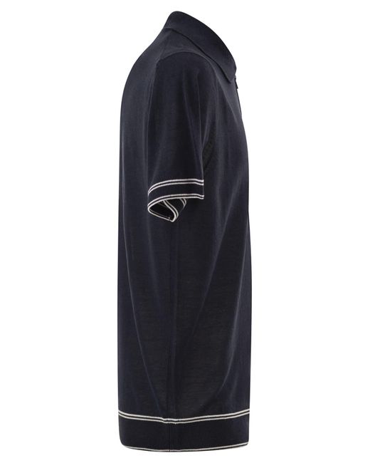 Boss Blue Linen And Viscose Polo Shirt With Zip And Contrast Trims