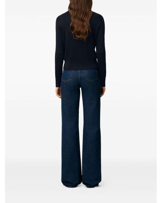 AMI Blue Cropped Wool Cardigan With Embroidered Heart Detail