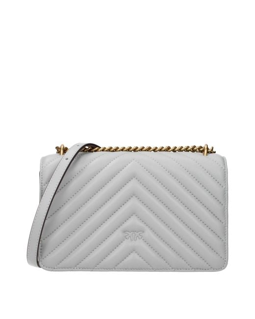 Pinko Gray Love One Crossbody Bag Leather/Pearl