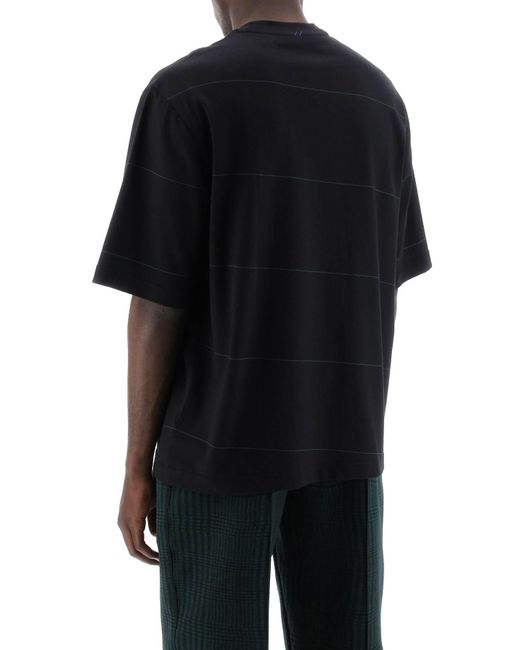 Burberry Gestreiftes T -Shirt mit Ekd -Stickerei in Black für Herren