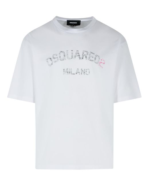 Camiseta de algodón blanco DSquared² de hombre de color White