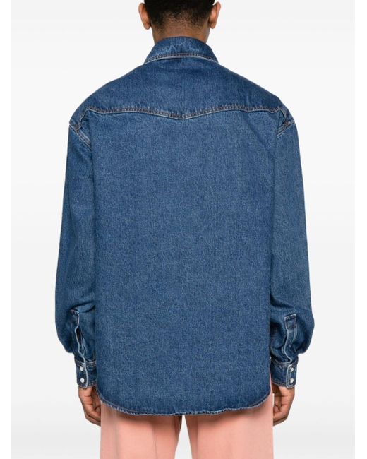 Palm Angels Blue Monogram Denim Shirt for men