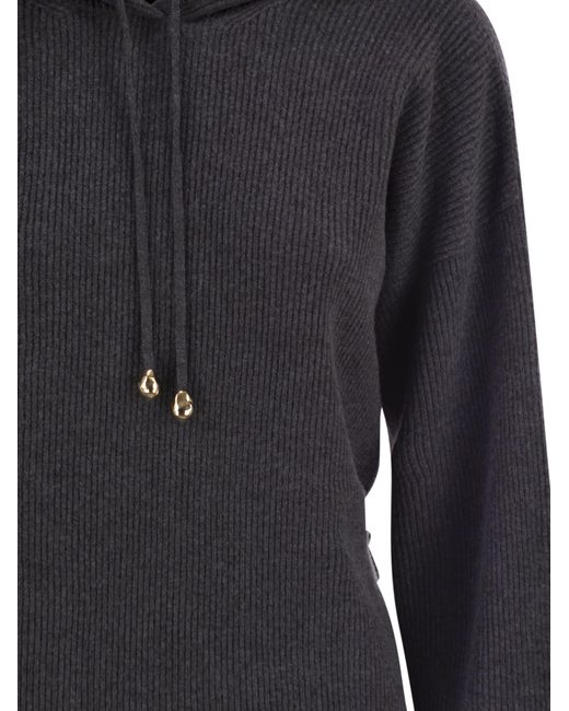 Fabiana Filippi Black English Ribbed Hooded Sweater