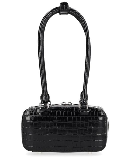 Self-Portrait Black Croc Leather Mini Shoulder Bag