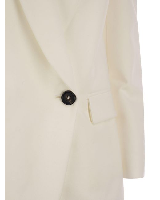 Chaqueta de alta costura de enclavamiento de algodón estirado con joyas Brunello Cucinelli de color White