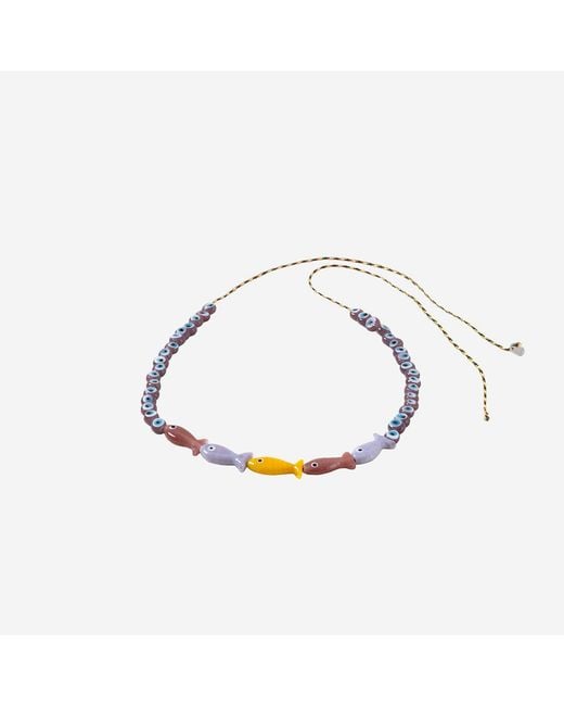 Sorbet Island White Fabric And Glass Bead Necklace