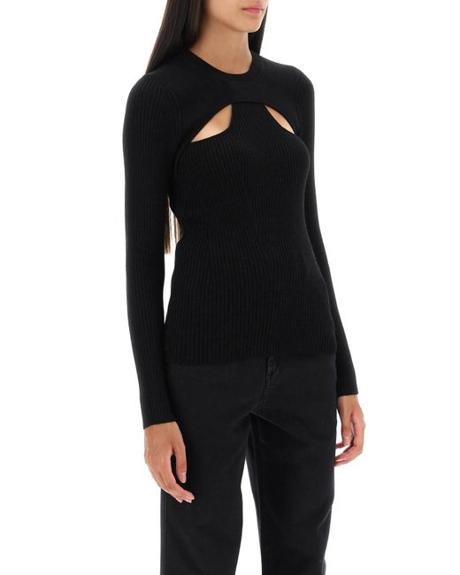 'Zana' schnitt Pullover im gerippten Strick aus Isabel Marant de color Black
