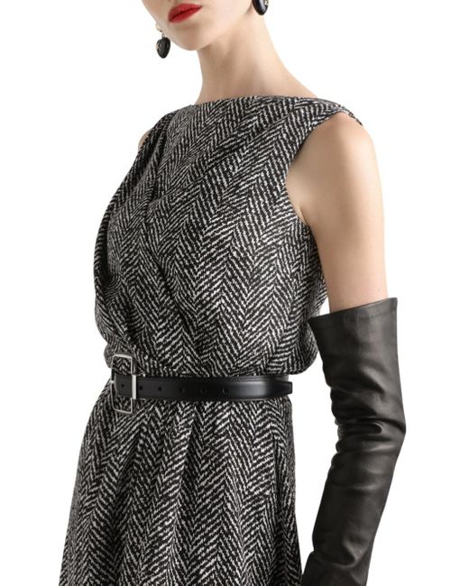 Dolce & Gabbana Gray Chevron Print Heavy Crepe Cocktail -Kleid