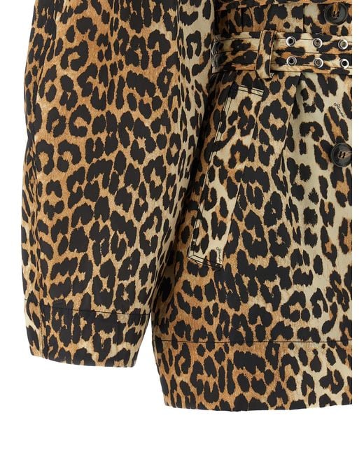 Gabardina "Leopard Duchesse Nylon Short" de Ganni de color Brown