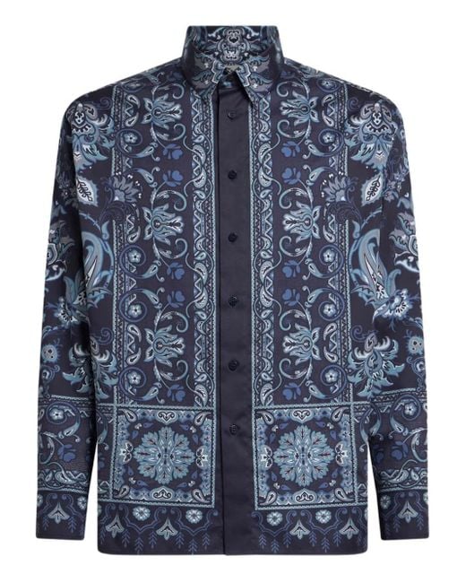 Etro Paisley Print Katoenen Shirt in het Blue voor heren