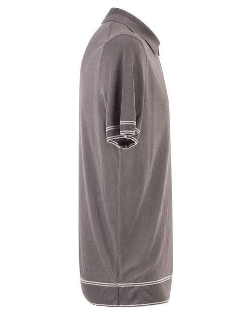 Boss Gray Linen And Viscose Polo Shirt With Zip And Contrast Trims