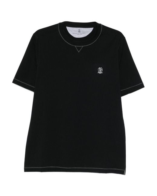 Brunello Cucinelli Black Logo Cotton T-Shirt for men