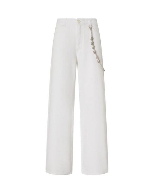 Pinko White Wide-Leg Jeans With Chain Detail