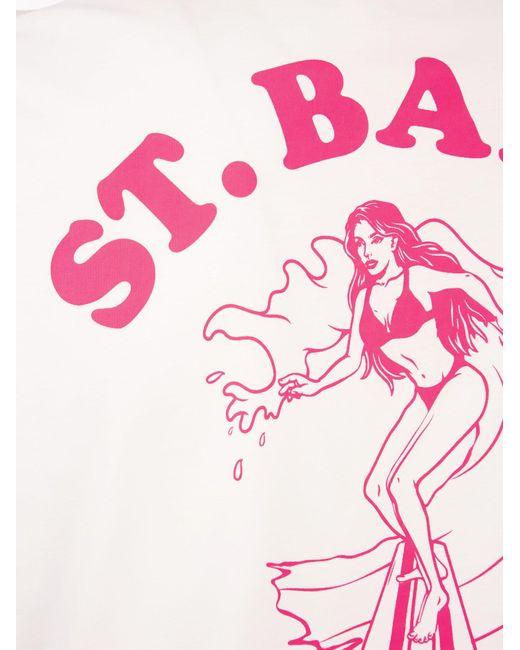 Maglietta Cotton con stampa surfista di Mc2 Saint Barth in White da Uomo