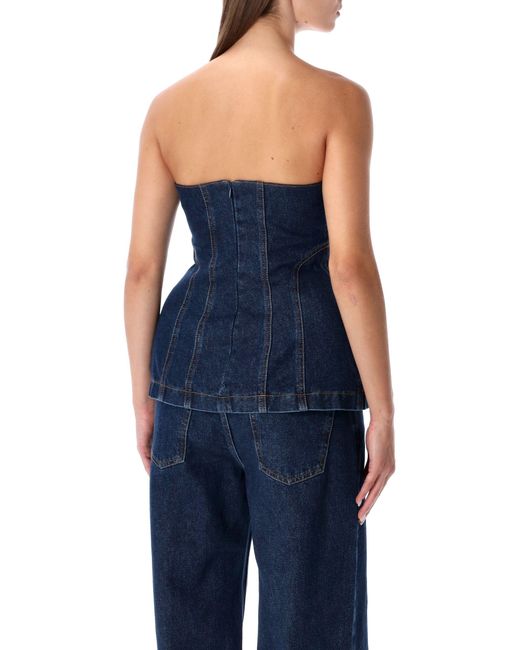Magda Butrym Blue Strapless Denim Corset Top