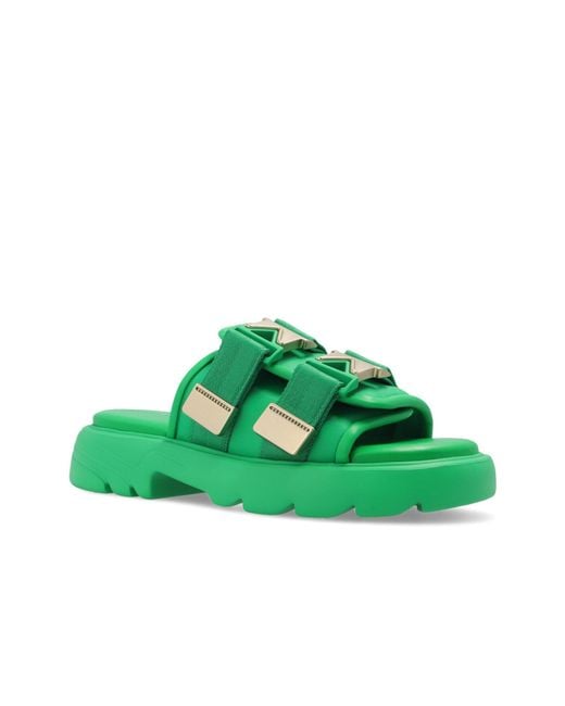Bottega Veneta Green Sliders