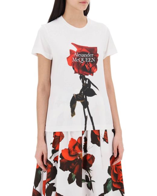 Shadow Rose T-shirt Alexander McQueen en coloris White