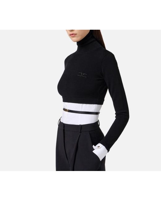 Elisabetta Franchi Black Sweater With Shirt Effect Bottom