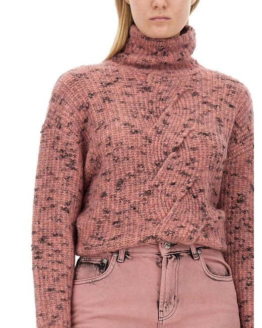 Moschino Pink Textured Knit Turtleneck Shirt