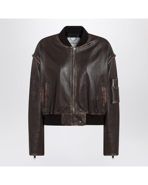 Halfboy Black Vintage Effect Leather Bomber Jacket