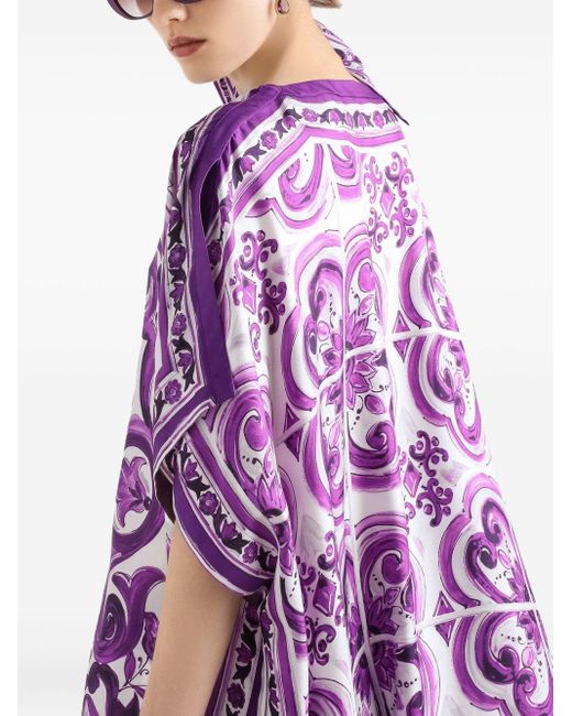 Dolce & Gabbana Purple Maiolica Print Silk Kaftan