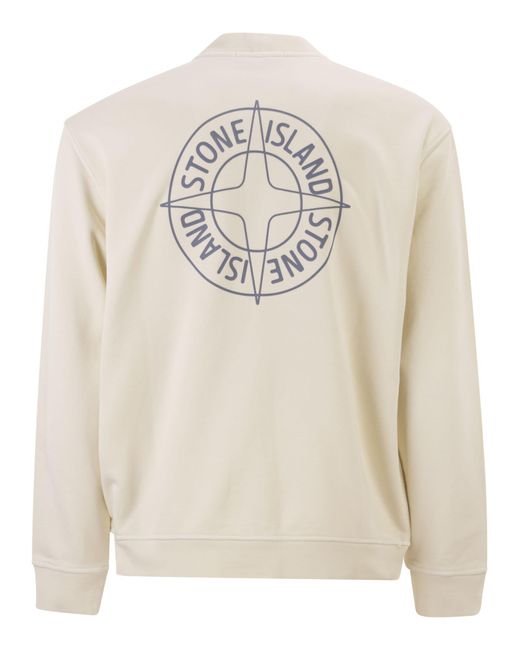 Stone Island White Oversized Crew Neck Sweatshirt With €Œoutline Compass†Print for men