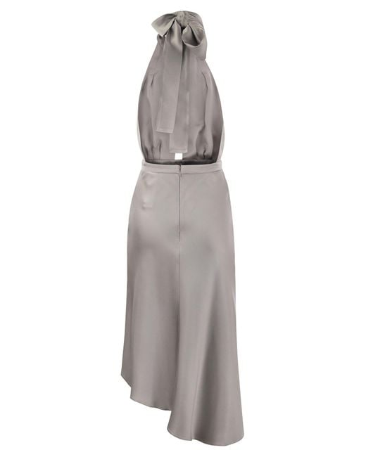 Elisabetta Franchi Gray Satin Midi Kleid mit asymmetrischem Rock