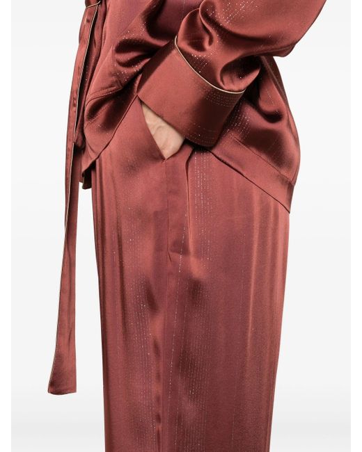 Forte Forte Red Silber Striped Satin reguläre Taillenhose
