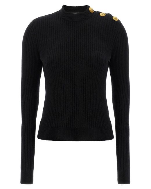 Balmain Black Textured Ribbed Cashmere Virgin Wool Sweater