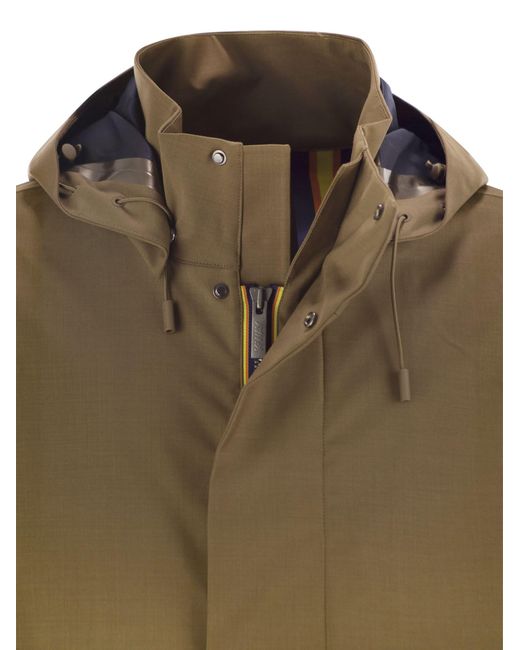 K-Way Green Erhal Tech Wool Blend Hooded Jacket for men