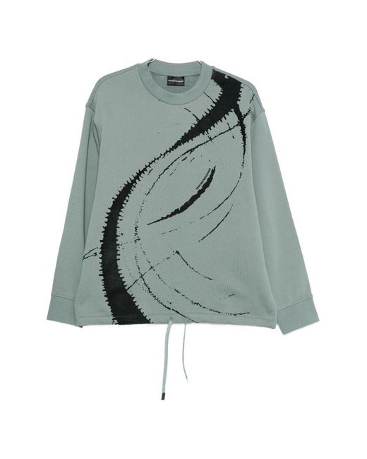 Emporio Armani Green Cotton Crewneck Sweatshirt for men