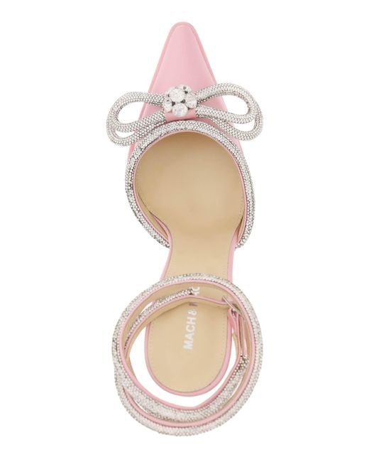 Mach & Mach Pink Double Bow 140 Crystal Satin Pumps