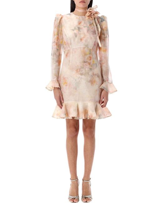 Zimmermann Crush Flower Mini-Jurk in het Natural