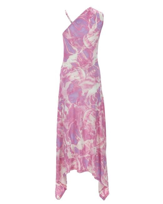 Versace Jeans Couture Pink One-Shoulder Asymmetrical Maxi Dress