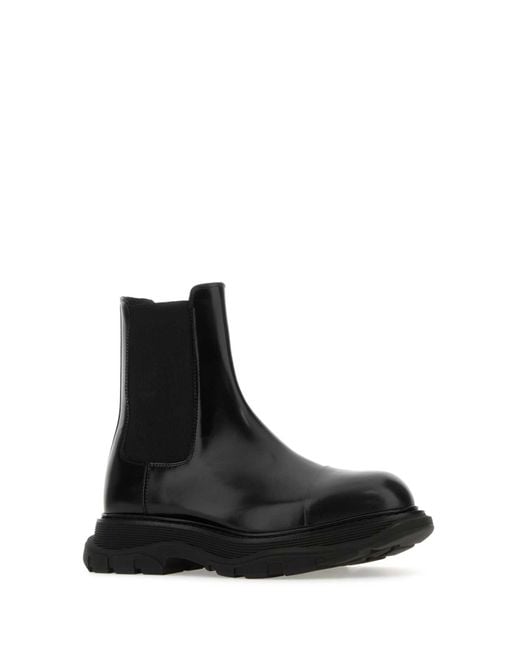 Alexander McQueen Black Leather Chelsea Tread Ankle Boots for men