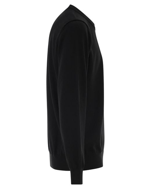 Stone Island Black Crew Neck Jumper With Small Lapel for men