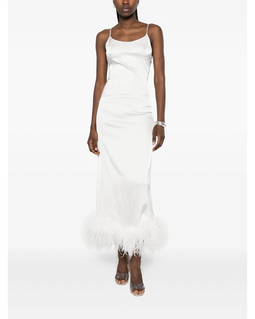 Oseree White Bridal Satin Long Dress Plumage