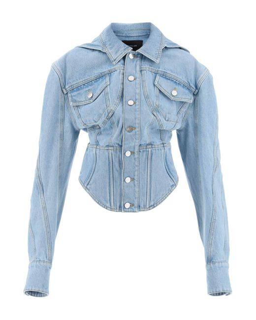 Veste de jean avec détail corset Mugler en coloris Blue