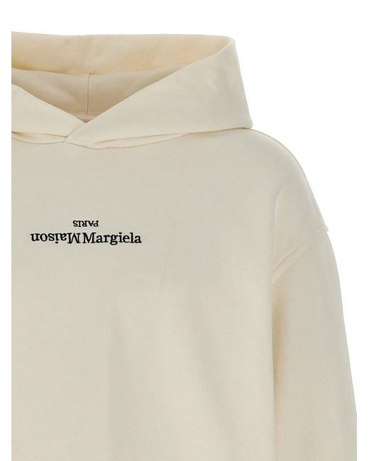 Maison Margiela Logo Embroidered Cotton Hoodie in White für Herren