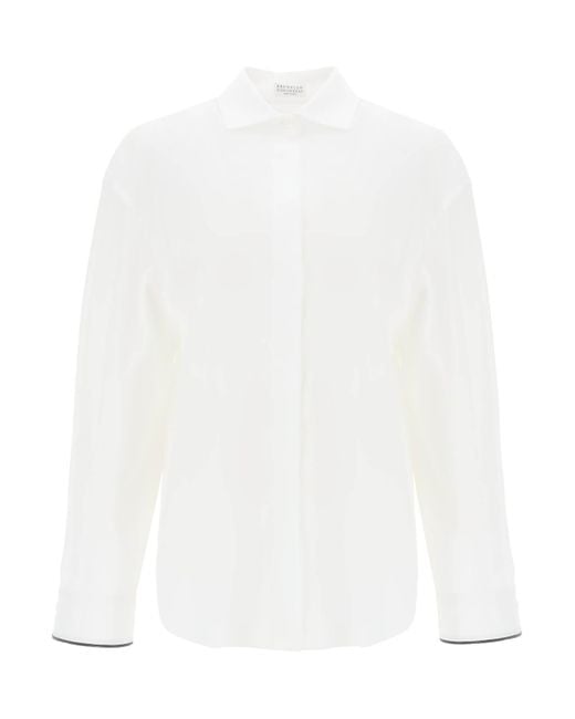 Brunello Cucinelli White Breites Ärmelhemd mit glänzenden Manschettendetails